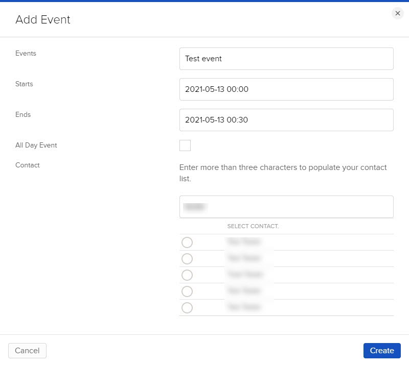 The add event panel in portal. 